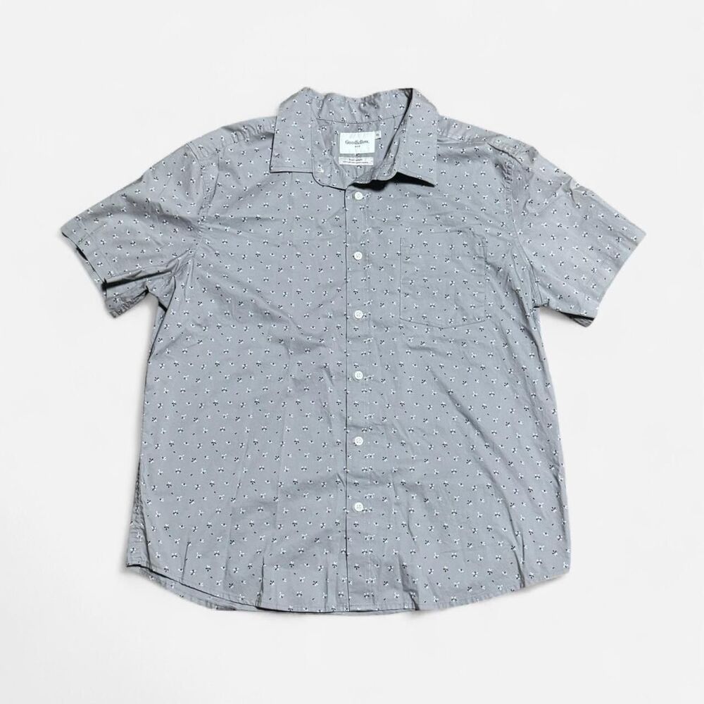 Goodiellow polka dot grey XL size button up short sleeve shirt #grey #polka #dot